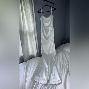 Windsor slip on satin bridal dress w/ leg slit